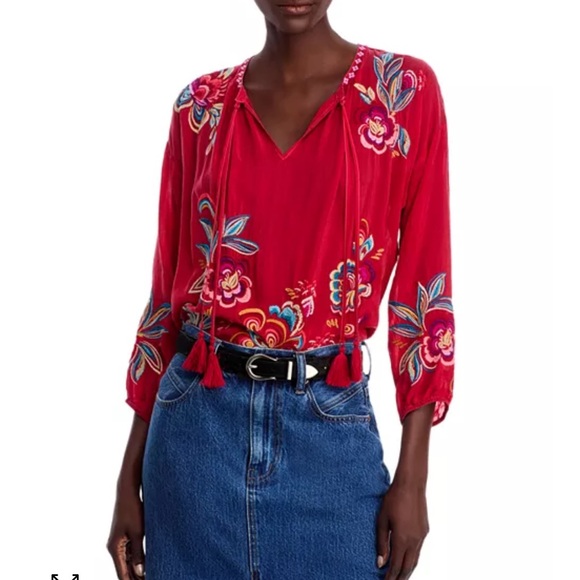 New Johnny Was Zadonia Floral Tassel Tie Blouse - Picture 3 of 16